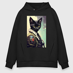 Толстовка оверсайз мужская Cool cat - cyberpunk, цвет: черный