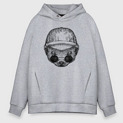 Толстовка оверсайз мужская Медоед в кепке и очках, цвет: меланж