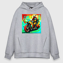 Толстовка оверсайз мужская Викинг на мотоцикле, цвет: меланж
