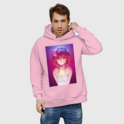 Толстовка оверсайз мужская Anime Girl refflex, цвет: светло-розовый — фото 2