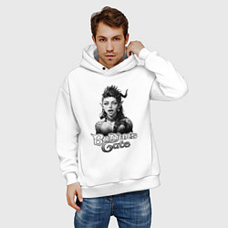 Толстовка оверсайз мужская Карлах - ахегао - черный и белый, цвет: белый — фото 2