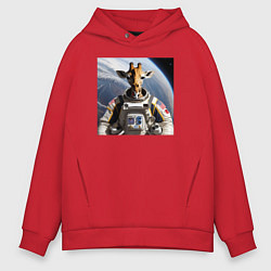 Толстовка оверсайз мужская Жираф астронавт, цвет: красный