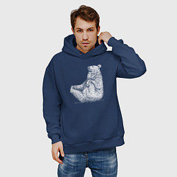 Толстовка оверсайз мужская Медведь сидит балдеет, цвет: тёмно-синий — фото 2