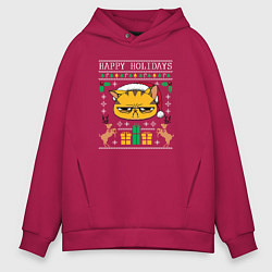 Толстовка оверсайз мужская Happy holidays phrase, цвет: маджента