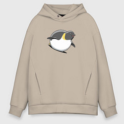 Толстовка оверсайз мужская Мультяшный пингвин спускается с горы, цвет: миндальный