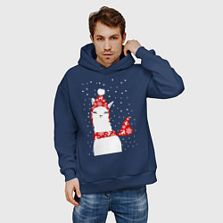 Толстовка оверсайз мужская Лама - альпака в шапочке и шарфе, цвет: тёмно-синий — фото 2