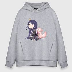 Толстовка оверсайз мужская Шогун Райден и лисичка Мико, цвет: меланж