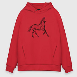Толстовка оверсайз мужская Лошадь скачет в профиль, цвет: красный
