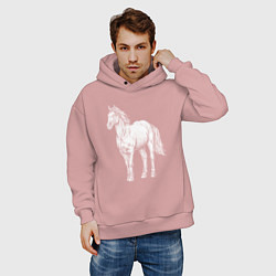 Толстовка оверсайз мужская Белая лошадь стоит, цвет: пыльно-розовый — фото 2
