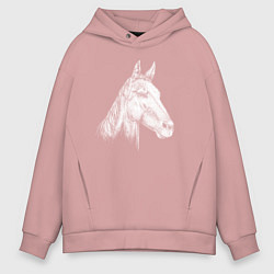 Толстовка оверсайз мужская Голова белой лошади, цвет: пыльно-розовый