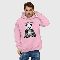 Толстовка оверсайз мужская Panda volleyball, цвет: светло-розовый — фото 2