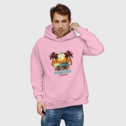 Толстовка оверсайз мужская Джип Вранглер на фоне шикарного пляжа, цвет: светло-розовый — фото 2