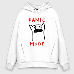 Толстовка оверсайз мужская Panic mode - котик, цвет: белый
