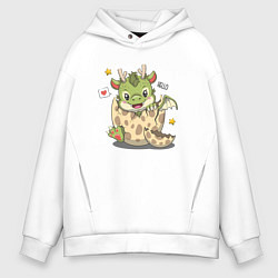 Толстовка оверсайз мужская Дракончик, цвет: белый