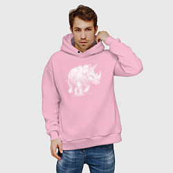 Толстовка оверсайз мужская Белый носорог бежит, цвет: светло-розовый — фото 2