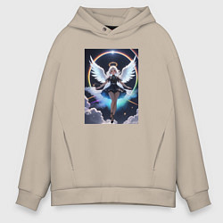 Толстовка оверсайз мужская Красивая аниме девушка ангел, цвет: миндальный