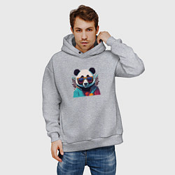 Толстовка оверсайз мужская Модная панда в солнечных очках, цвет: меланж — фото 2