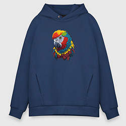 Толстовка оверсайз мужская Красочный попугай в ярких перьях, цвет: тёмно-синий