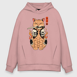 Толстовка оверсайз мужская Огненный кот якудза самурай, цвет: пыльно-розовый