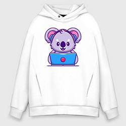 Толстовка оверсайз мужская Коала с ноутбуком, цвет: белый