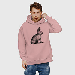 Толстовка оверсайз мужская Кролик сбоку, цвет: пыльно-розовый — фото 2