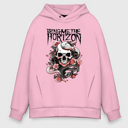 Толстовка оверсайз мужская Bring Me the Horizon - A skull with roses, цвет: светло-розовый