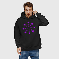 Толстовка оверсайз мужская Фиолетовые звёзды кружево, цвет: черный — фото 2