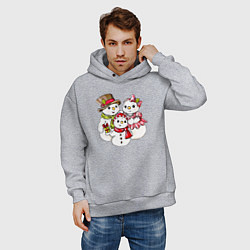 Толстовка оверсайз мужская Снеговики семья, цвет: меланж — фото 2