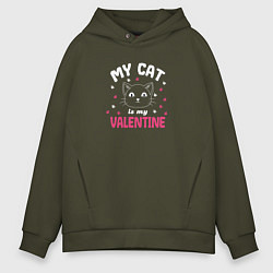 Толстовка оверсайз мужская My cat is my Valentine 2024, цвет: хаки