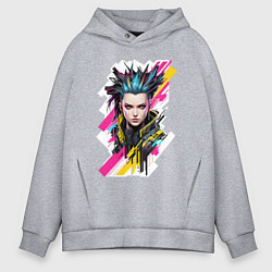 Толстовка оверсайз мужская Портрет девушки Cyberpunk 2077, цвет: меланж