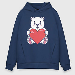 Толстовка оверсайз мужская Белый медведь с сердцем, цвет: тёмно-синий