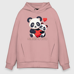 Толстовка оверсайз мужская Влюбленные панды с сердцем, цвет: пыльно-розовый