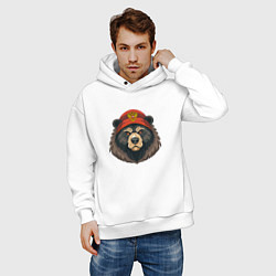 Толстовка оверсайз мужская Русский медведь в шапке с гербом, цвет: белый — фото 2