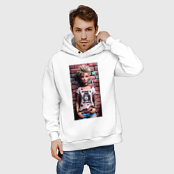 Толстовка оверсайз мужская Barbie near wall - punks not dead, цвет: белый — фото 2