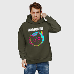Толстовка оверсайз мужская Ramones rock star cat, цвет: хаки — фото 2