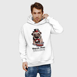 Толстовка оверсайз мужская Мопс и сарделька, цвет: белый — фото 2