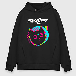Толстовка оверсайз мужская Skillet rock star cat, цвет: черный