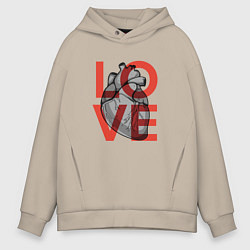 Толстовка оверсайз мужская Love с сердцем, цвет: миндальный