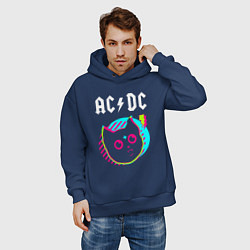 Толстовка оверсайз мужская AC DC rock star cat, цвет: тёмно-синий — фото 2