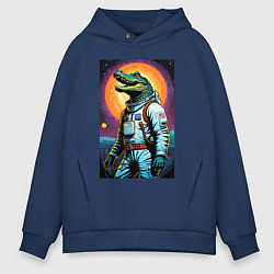 Толстовка оверсайз мужская Крокодил космонавт - нейросеть, цвет: тёмно-синий