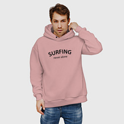 Толстовка оверсайз мужская Surfing never alone, цвет: пыльно-розовый — фото 2