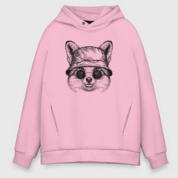 Толстовка оверсайз мужская Лиса в круглых очках, цвет: светло-розовый