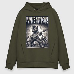 Мужское худи оверсайз Black kitten - punks not dead