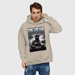 Толстовка оверсайз мужская Cool kitten - punks not dead, цвет: миндальный — фото 2