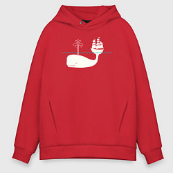Толстовка оверсайз мужская Кит и корабль, цвет: красный