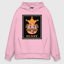Толстовка оверсайз мужская Веселый король смайликов - Funny king emoji, цвет: светло-розовый