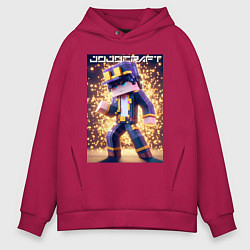 Толстовка оверсайз мужская Jojo and Minecraft - collaboration ai art, цвет: маджента