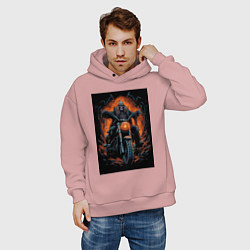 Толстовка оверсайз мужская Скелет сатаны едет на старом мотоцикле, цвет: пыльно-розовый — фото 2