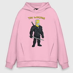 Толстовка оверсайз мужская Симпсоны ведьмак - прикол, цвет: светло-розовый