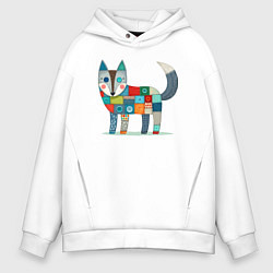 Толстовка оверсайз мужская Funny fox - patchwork ai art, цвет: белый